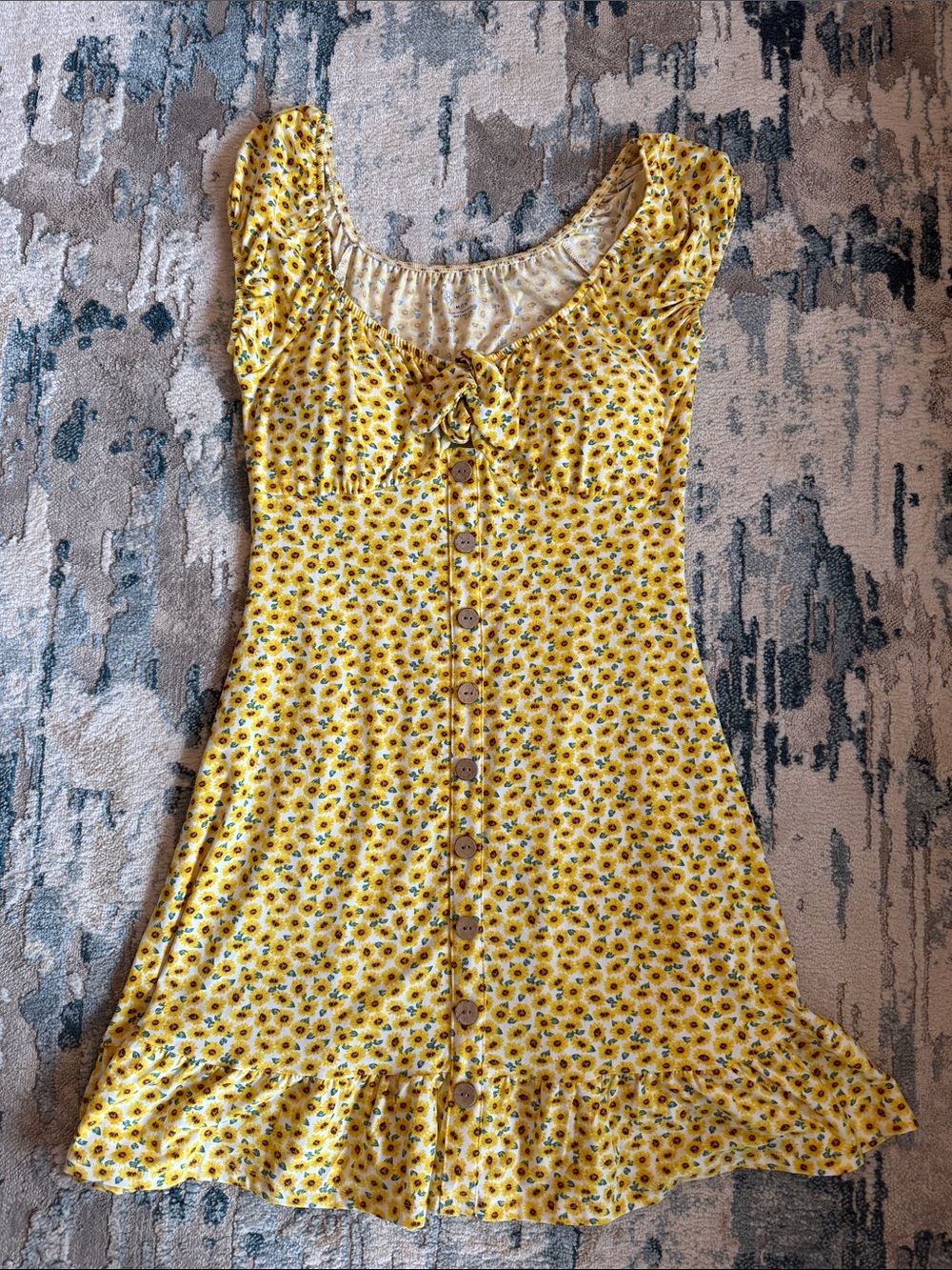 No Boundaries Yellow Floral Button-Front Mini Dress